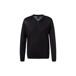 bugatti Herren Pullover schwarz unifarben, schwarz, NOS