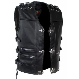 Alpha Speeds Motorradweste Herren Motorrad Kutte Biker Weste Lederweste Schwarz mit Leder genschnürrt XL