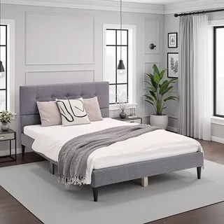 Homestyle4u Polsterbett 140 x 200 cm Grau