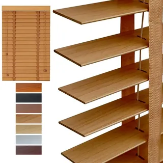 Holzjalousie 5 cm Lamellen, Jalousien innen, Verdunkelung Fenster Holzrollo, Sonnenschutz & Sichtschutz Holz Jalousie(Light Brown)