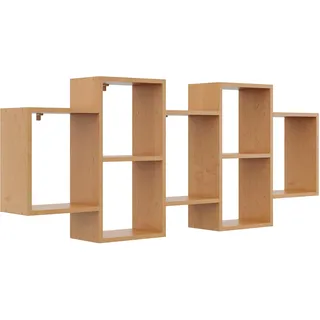 KUBUTKU Dekorativ Wandregal mit 7 Böden 160x65x18 Design Skandinavischer Modern für Wohnzimmer Küche Büro Schlafzimmer Badezimmer Hängeregal zur Präsentation Bücherregal (Erle)