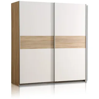 Forte WINNIE Schrank 170, Skandinavischer Schwebetürenschrank mit 2 Türen, Einlegeböden und Kleiderstange, Holzwerkstoff, Sonoma Eiche Holzdekor / Weiß, 170 cm breit x 190,5 cm hoch x 61 cm tief