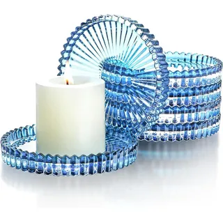 kanpura 6 Blaue Glas-Kerzen-Teller, Glas-Säulenkerzenhalter-Teller, Glas-Kerzenuntersetzer, kleine runde Kerzentabletts für Stumpenkerzenaufsatz