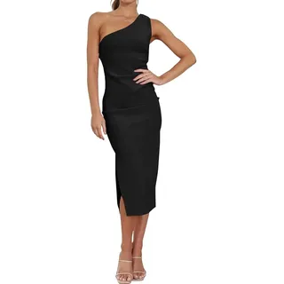 RPAEOY Kleider Damen One Shoulder Sexy Bodycon Cocktail Enger Partykleid mit Schlitz Midikleid Elegant Hohe Taille Festlich Party - S