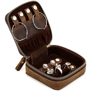 CONTACTS Schmuckkästchen mit Reißverschluss, echtes Leder, Schmuck-Organizer für Ringe, Armbänder, Ohrringe, Halsketten, Geschenk für Damen/Herren, Braun