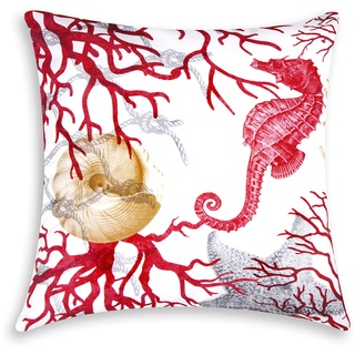 Excelsa Coral Dekoratives Kissen, Füllung inklusive, Bezug aus Baumwolle, Weiß und Rot, 45 x 45 cm