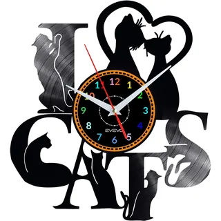 EVEVO Katze Wanduhr Vinyl Schallplatte Retro-Uhr groß Uhren Style Raum Home Dekorationen Tolles Geschenk Wanduhr Katze