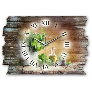 Kreative Feder Funkwanduhr Design-Wanduhr „Frische Kräuter“ aus Holz (ohne Ticken; flüsterleises Uhrwerk; außergewöhnlich, modern) braun