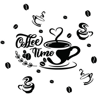 SUPERDANT Kaffee-Zeit-Aufkleber Kaffeearoma Herzform Wandaufkleber Dekor Kaffeetasse Kaffeebohnen Wanddekoration Aufkleber Mit Eukalyptusblättern Für Kaffee Bar Restaurant Speisekammer Dekor