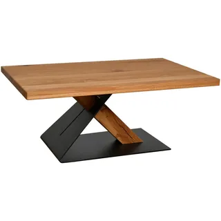 Linea Natura Couchtisch, Schwarz, Eiche, Holz, Metall, Eiche, Schichtholz, vollmassiv, 2-Schicht, rechteckig, Z-Form, Säule, 70x45x110 cm, Wohnzimmer, Wohnzimmertische, Couchtische, Couchtische Metall