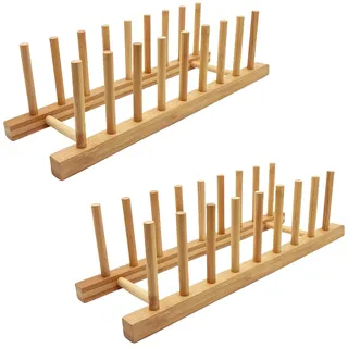 efbock Tellerregal Halter für Küchenschränke Bambus Holz Schneidebrett Tablett Geschirr Rack Ständer Abtropfständer Küchenschrank Organizer für Teller, Tassen, Topfdeckel (2, 8 Steckplätze)