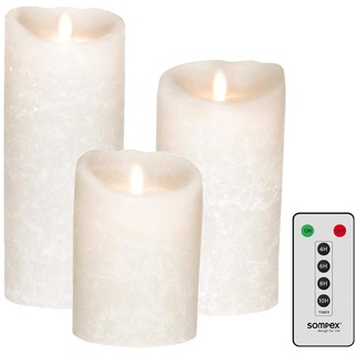 sompex 3er SET Flame LED Kerzen V14 Frosted Weiß 12,5cm, 18cm, 23cm mit Fernbedienung