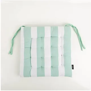 SCHÖNER LEBEN. Stuhlkissen Sitzkissen mit Bindebändern zweiseitig Streifen mint weiß 40x40cm blau