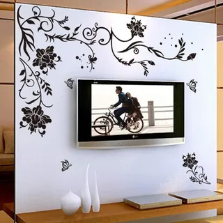 Xxl Wandtattoo Blumenranke Schwarz Ranke Wandaufkleber Schmetterlinge Wandsticker Wandaufkleber Wohnzimmer Schlafzimmer Deko - Rapanda