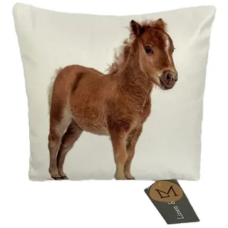 Mars & More Dekokissen Kinder Kissen Pony Pferd Samt Klein 25 cm, Extra Klein beige|braun|weiß