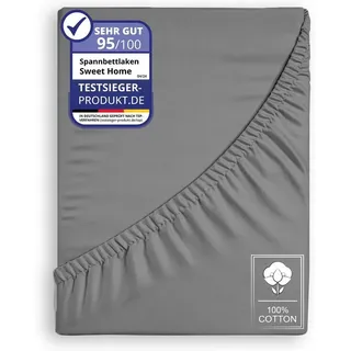 COFI Spannbettlaken Jersey 200x200cm 100% Baumwolle Boxspringbetten und alle Betten bis 25 cm Anthrazit