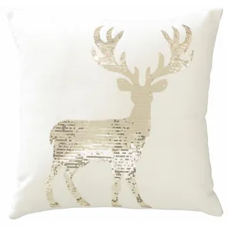 Dekokissen CREATIV DECO "Hirsch", gold (goldfarben, mit pailletten), B:45cm L:45cm, Polyester, Dekokissen_Sitzkissen_Kissenhüllen, mit goldfarbenen Pailletten
