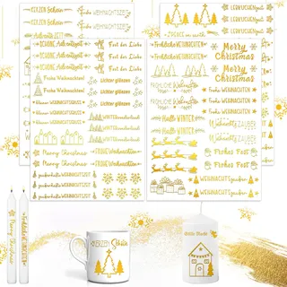Kerzentatoos Weihnachten, 4 PCS A5 Glitzer Gold Weihnachten Kerzen Tattoo, Kerzen Tattoofolie, Blattgold Kerzenfolie, Kerzen Wasserschiebefolie, Weihnachten Kerzen Dekorieren Geschenk (A)