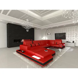 Sofa Dreams Wohnlandschaft Ledersofa Messana U Form Mini, Designersofa, Sofa mit Licht und LED rot|schwarz