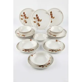 Hermia Concept Geschirr-Set Romantisch (18-tlg), 6 Personen, Keramik, Mikrowellengeeignet, Spülmaschinengeeignet braun|weiß