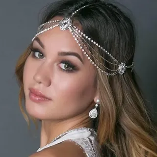 (silberne) Kristall-brautkopfkette, Silberfarbener Mehrlagiger Braut-haarschmuck