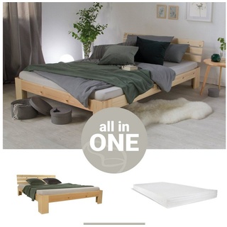 Homestyle4u Holzbett Doppelbett mit Matratze Lattenrost 140x200 cm Bett