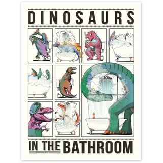 Posterlounge Dinosaurier im Badezimmer Poster | 30 x 40 cm von Wyatt9 Bunt Wandbilder Wanddeko