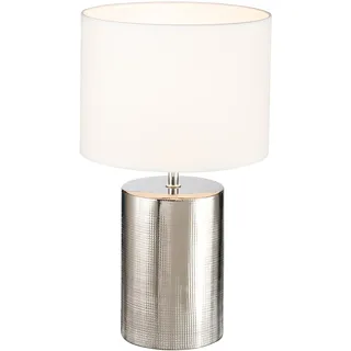 Fischer & Honsel Tischleuchte, Prata | silberfarben antik| Stoffschirm| weiß Leinen| H: 43,00 cm, D: 24,00 cm| mit Schnurschalter schaltbar| 1x E27 max. 40 Watt ohne Leuchtmittel | 50663