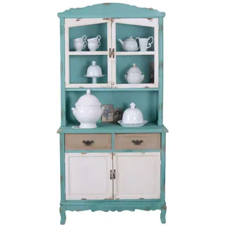 Vitrinenschrank „Villa Ravena“ – Shabby Chic Küchenschrank | Altholz mit Vitrinenaufsatz | Türen & Schubladen | Vintage Landhausstil mxa016 Palazzo Exclusiv