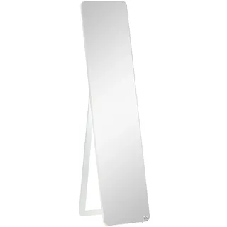 OKWISH Standspiegel Ganzkörperspiegel 156x43x37 cm Weiß klappbarer Holzrahmen frei stehend oder Wandmontage stabiler Spiegel für Flur Schlafzimmer Wohnzimmer