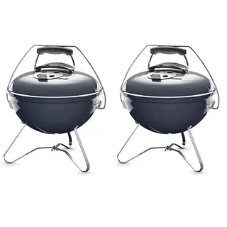 Weber Smokey Joe Premium Holzkohlegrill, Ø 37cm Grillfläche, portabeler BBQ Grill mit praktischem Tragebügel, porzellanemaillierten Deckel & Kessel - Slate Blue (1126804) (Packung mit 2)