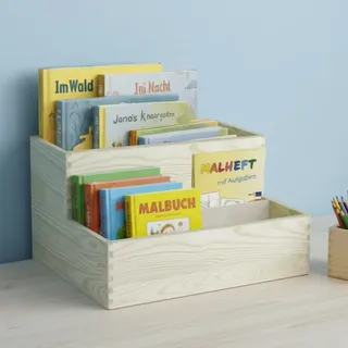 Holzfee Bücherregal Bücherkiste Kinder Holzkiste mit Fachteiler + Aufsatzkiste