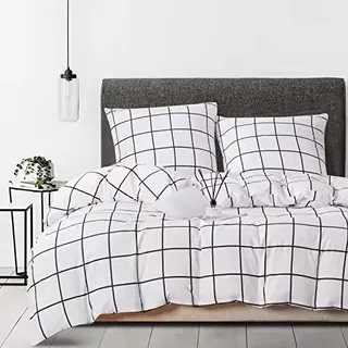 Gezu Bettwäsche Karo Kariert 155x220cm Schwarz Weiß Bettwäsche Set Microfaser Bettbezug und 2 Kissenbezüge 80x80cm mit Reißverschluss