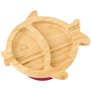bamboo bamboo Baby Teller Kinderteller, Kindergeschirr mit Saugnapf, Sugnapf Teller Baby ab 6 Monaten (Fisch, Kirsche)