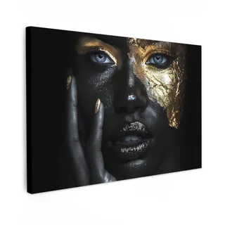 MuchoWow© Bilder Wohnzimmer Deko Modern Wandbild Foto auf Leinwand Bild | 90x60 cm - Schlafzimmer über Bett Room Decor Geschenke Frau - Gold - Porträt - Schwarz-Weiß - Luxus