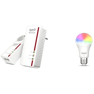 AVM Fritz!Powerline 1260/1220 WLAN Set & Fritz!DECT 500 LED Lampe (Smarte LED-Lampe E27 für farbiges und weißes Licht, dimmbar, 2700 K, 9 W, 806 Lumen, 20002909)