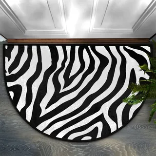 Fußmatte, Motiv: Kunst-Zebra-Streifen, halbrund, rutschfeste Gummi-Rückseite, strapazierfähig, für den Innen- und Außenbereich, Eingangsbereich, Schmutzfangmatte