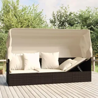Festnight Gartensofa mit Sonnendach Rattan Sofa Liege Bank Balkon Lounge Sofa Outdoor mit Dach Rattansofa Sonnenliege Gartenliege Verstellbar Balkonmöbel Gartenbank mit Liegefunktion Liegesofa