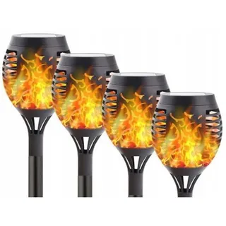 emeco LED Solarleuchte Solar Fackel 4er Set LED Solarleuchte Garten Beleuchtung Licht Flamme, Solar