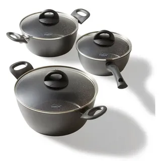 STONELINE Topf-Set, Aluminium, Keramik (6-tlg), mit echten Steinpartikeln, induktionsgeeignet, Designed in Germany grau