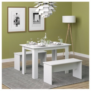 Vicco Essgruppe »Tischgruppe Sitzgruppe SENTIO 110 cm Weiß«, (Set, 3-tlg., 3-er Set), platzsparend weiß
