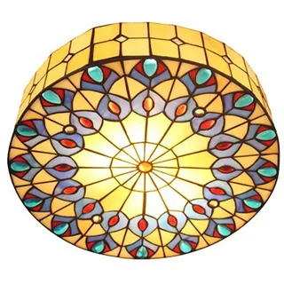 LED Deckenlampe Schlafzimmer Vintage Küchenlampe Tiffany Wohnzimmer Barock-Deckenleuchte Mit Runde Bunt Glas Lampenschirm Flush Mount Leuchten E27 Für Gang Porch Light Corridor Leuchten Balkon (40cm)
