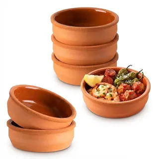 Tapas Schalen aus Ton feuerfest innen glasiert 250 ml - 6er Set | Auflaufform rund ofenfest je 11 cm - Tonschale Dessert Dip Snack Schälchen Tapasschale spülmaschinengeeignet