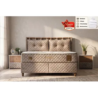 BAMBI YATAK Boxspringbett mit Bettkasten, Bambi Bamboo Sleep, Schlafzimmerbett, Nachttisch (160x200 cm, Stauraum, Bett mit Matratze, 1 x Matratze, 2 x Bettkasten, 1 x Bettkopfteil), Hyper-Schaum, Bambus-Strickstoff, Taschenfederkern, Matratzenhöhe:29cm 160 cm x 200 cm
