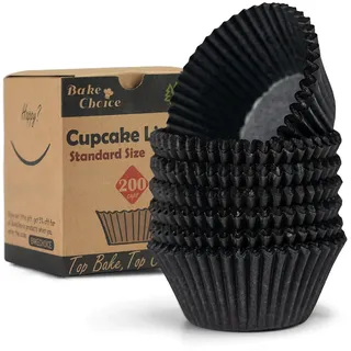 Muffinförmchen papier,200 Stück Standard,Fettdichte Muffinförmchen aus Pergament,Cupcake Förmchen für Party & Weihnachten & Gebäck,Standardgröße,Schwarz