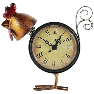 Garneck Retro Kaminuhr Mit Pendel – Vintage Tischuhr Im Römischen Stil Mit Hahn Figuren - Stille Quarzwerk Für Dekorativen Schreibtisch Oder Als Wecker