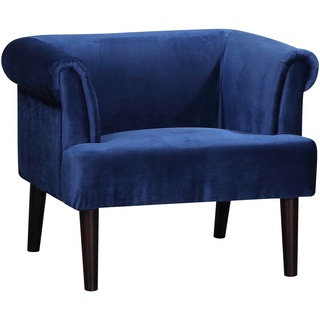 Atlantic Home Collection Charlie Sessel, Armlehnenstuhl mit Massivholzfüßen, Samt, Blau, 74 x 86x 70