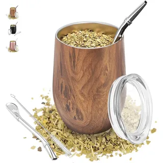 TELANKS Mate Becher 340 ml, 18/8 Edelstahl Doppelwandige Mate Tasse
