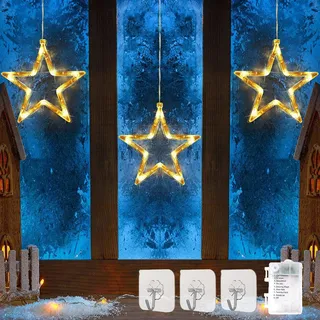 DAZZTIME LED Sterne Weihnachtsbeleuchtung,3er Beleuchtung,Weihnachten Indoor Fenster Licht Dekoration,mit 8 Modi Stecker IP44,für Weihnachten,Hochzeit,Party,Schlafzimmer,Balkon Deko