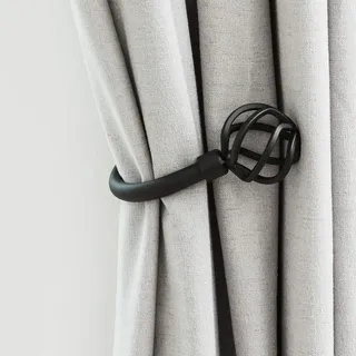 HEYIHUI Gardinenhalterungen, Dekorative Gardinenhaken für Vorhänge, Schwarz Matt Metall Wandmontage Vorhanghalter für Vorhang Raffhalter für Draperie 2er Set (Nest)